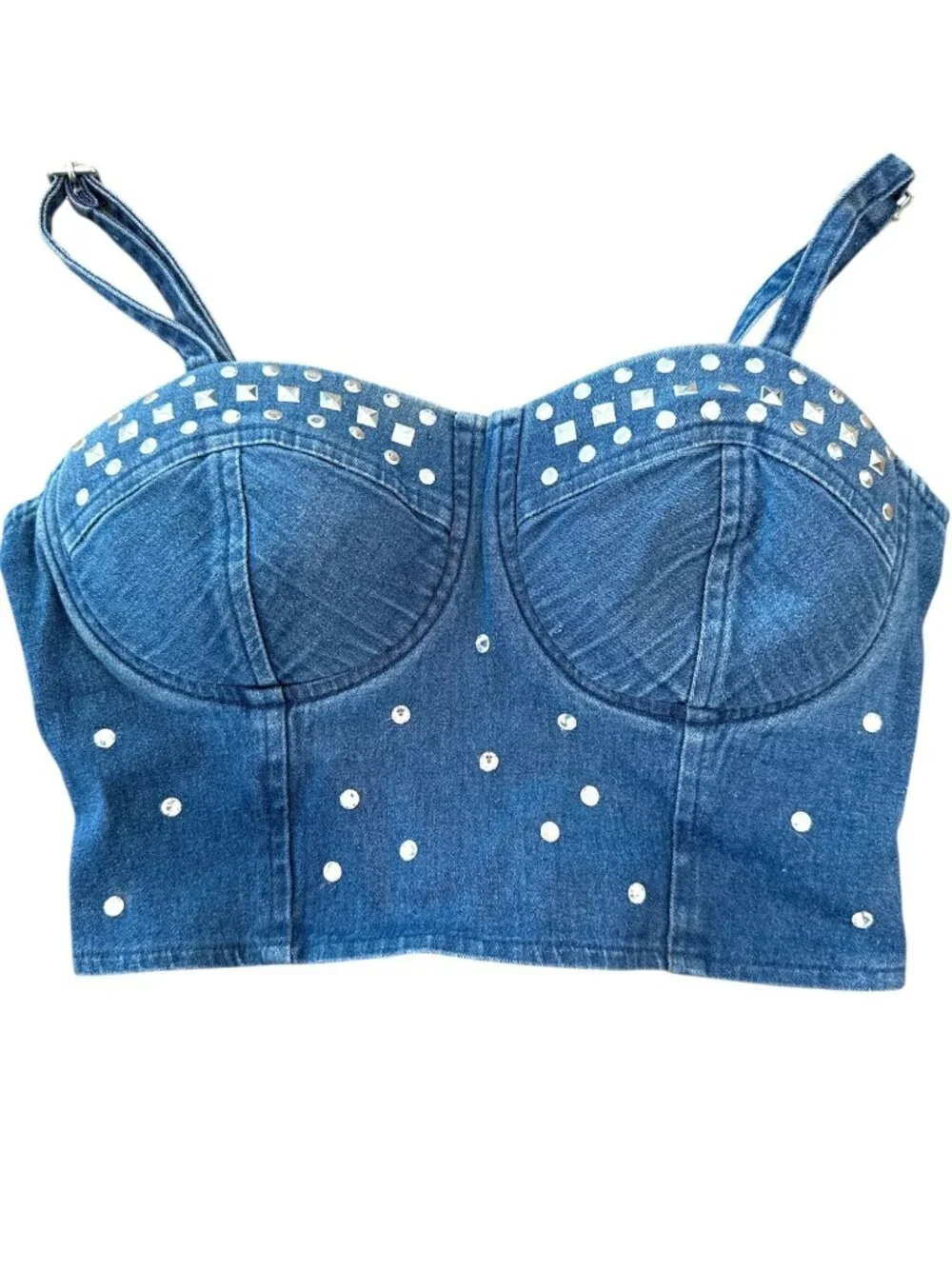 Urban Groove Embellished Denim Dance Crop Top Bustier PA Adult XS